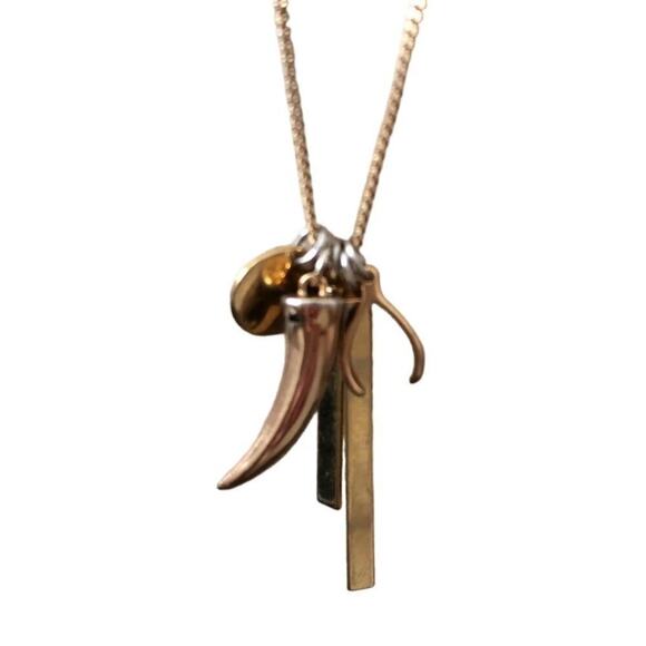 J. Crew Statement Necklace with Multi Charm Pendant Gold Tone Chain - Picture 1 of 4